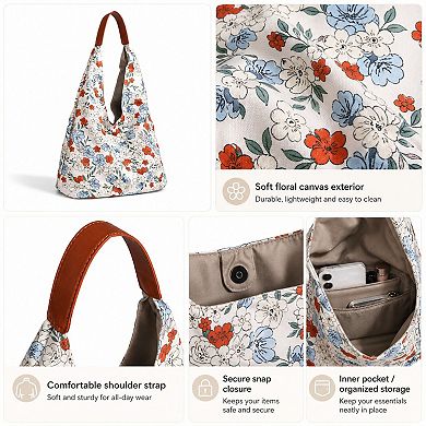 Floral Hobo Shoulder Bag with Soft Slouchy Shape and Wide Strap