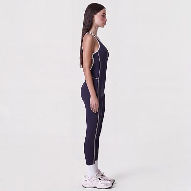 Women's Sleeveless One Piece Active Jumpsuit with Scoop Neck and Full Length Legging Fit