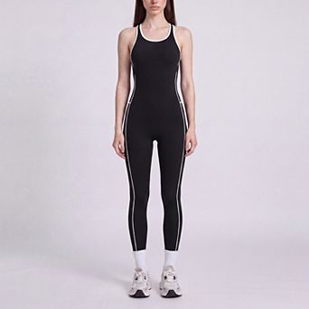 Women's Sleeveless One Piece Active Jumpsuit with Scoop Neck and Full Length Legging Fit