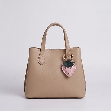 Strawberry Bag Charm with Pink Polka Dots and Gold Tone Ring Clip