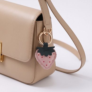 Strawberry Bag Charm with Pink Polka Dots and Gold Tone Ring Clip