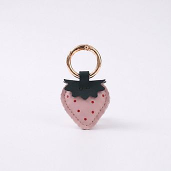 Strawberry Bag Charm with Pink Polka Dots and Gold Tone Ring Clip