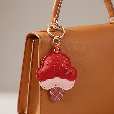 Ice Cream Cone Bag Charm with Colorful Sprinkles and Gold Tone Clip