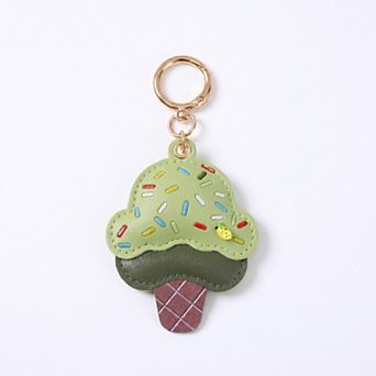 Ice Cream Cone Bag Charm with Colorful Sprinkles and Gold Tone Clip