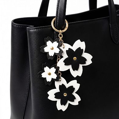 Cherry Blossom Bag Charm with Gold Tone Chain and Clip