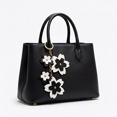 Cherry Blossom Bag Charm with Gold Tone Chain and Clip