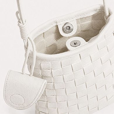Women's Woven Mini Crossbody Phone Bag with Long Strap and Small Pouch