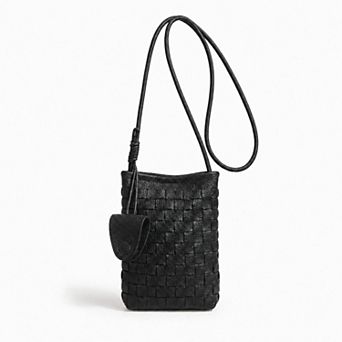 Women's Woven Mini Crossbody Phone Bag with Long Strap and Small Pouch