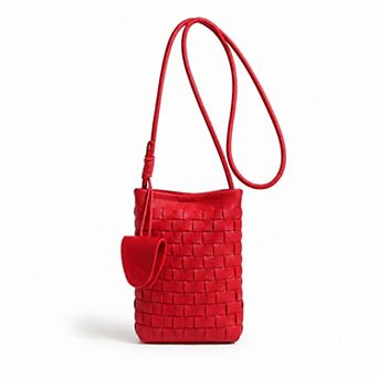Women's Woven Mini Crossbody Phone Bag with Long Strap and Small Pouch