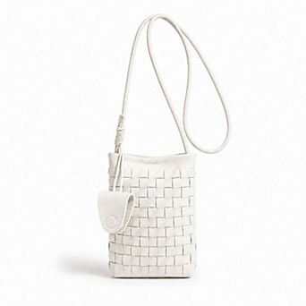 Women's Woven Mini Crossbody Phone Bag with Long Strap and Small Pouch