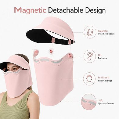 Women's Magnetic Detachable Face Cover Visor Hat with Wide Brim and Neck Coverage