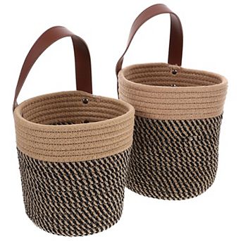 Hanging Woven Flower Planter Outdoor Set of 2 7.86x5.89x7.07 Inch Imitation Rattan