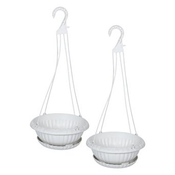 Hanging Planter Drainage Plastic Set with 11.00x11.00x3.93 Inch Pot and Tray