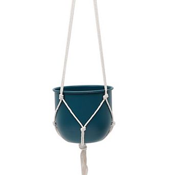 Hanging Outdoor Vertical Planter Iron with Cotton Rope 14.50x14.50x85.00cm Green