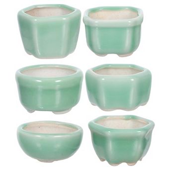 Mini Succulent Planter Pots Set of 6 Red Stoneware 1.77x1.77x0.98 Inch Light Green