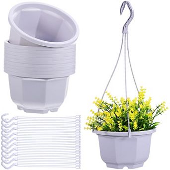 Hanging Octagonal Plastic Planters Set of 10 with 17cm Diameter and Drainage Holes