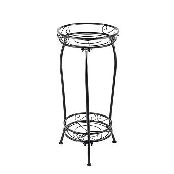 27 Inch Tall Black Metal 2 tier Plant Stand for Indoor Outdoor Use, Rust Resistant