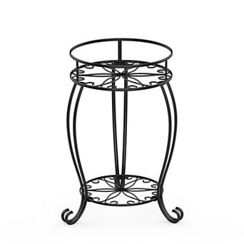 2 tier Metal Plant Stand, Black Round Holder for Indoor and Outdoor Corner Display