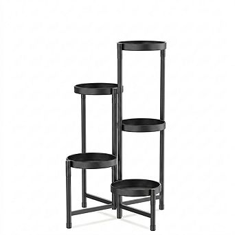 5 tier Corner Metal Plant Stand, Folding Indoor Outdoor Flower Shelf, Black
