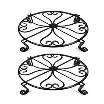 2-Pack Metal Plant Risers, Black Round Stands for Indoor and Outdoor Pots