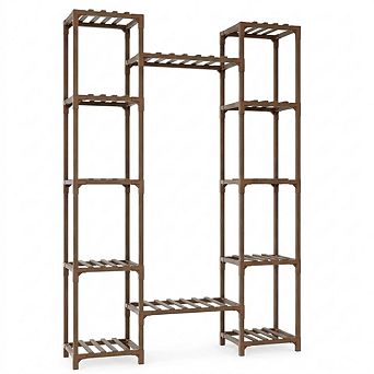Tall Wooden Tiered Plant Shelf, Multi-Level Corner Stand for Indoor and Outdoor Display
