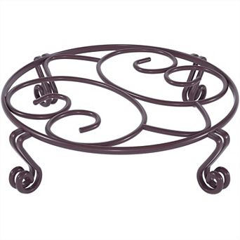 Round Metal Plant Stand, Heavy-Duty Indoor Outdoor Pot Riser, Brown, 11.8 Inch