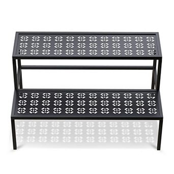 2 tier Metal Plant Stand for Indoor and Outdoor Corner Display, Black