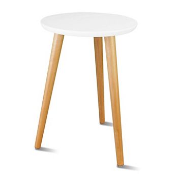Wood mid-century plant stand with round tabletop, white, 16.5-inch high