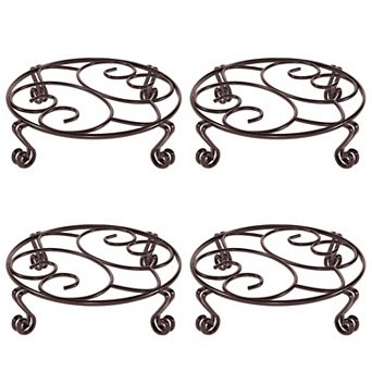 Heavy Duty Round Metal Plant Stand 4-Pack, Rust-Resistant Pot Risers, Brown
