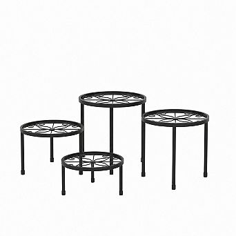 5-Pack Metal Plant Stands, Black Decorative Flower Pot Risers for Indoor and Outdoor Use