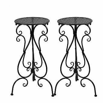 Set of 2 Tall Metal Plant Stands for Indoor or Outdoor Use, 22.5 Inch Black Pedestals