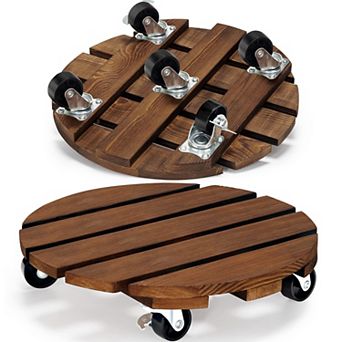 2-Pack Wooden Rolling Plant Caddies with Locking Casters for Indoor and Outdoor Use