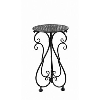 17-Inch Black Metal Plant Stand for Indoor and Outdoor Use, Single Pot Holder