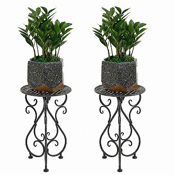 Heavy Duty Metal Plant Stand 2-Pack, 17 Inch Tall Single Pot Holder for Indoor or Outdoor Use, Black