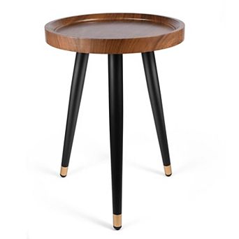 Round Wood Plant Stand with Metal Legs, 12-inch Modern Indoor Flower Pot Table
