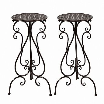 2 Pack Metal Pedestal Plant Stands, 22.5 Inch Tall Indoor Outdoor Flower Pot Holders