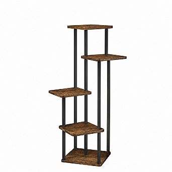 5 tier Wood and Metal Corner Plant Stand, Black, Tall Indoor Outdoor Display Shelf