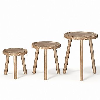 3 pc Wooden Plant Stand Set for Indoor Pots, Light Brown, Mid-Century Style
