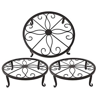 Set of 3 Round Metal Plant Stands, Black, Indoor Outdoor Pot Risers for Display