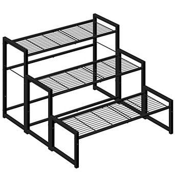 3 tier Metal Plant Stand, Waterproof Stackable Flower Pot Holder for Indoor and Outdoor Use, Black