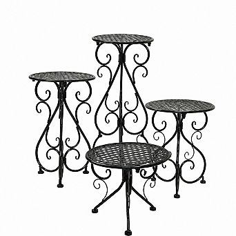 4 pc Heavy Duty Metal Plant Stand Set, Black, Indoor Outdoor Flower Pot Holders