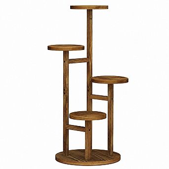 Four-Tier Wooden Corner Plant Stand for Indoor or Covered Outdoor Display, Rustic Brown