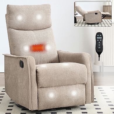GOODSILO Heat Therapy Swivel Rocker Recliner Chair with Vibrating Massage Functions