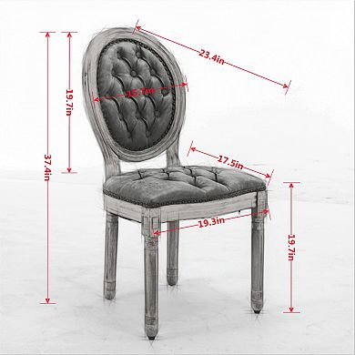 GOODSILO Set of 2 French Style Solid Wood Frame Dining Chairs with Hand-Pulled Buckle Decoration