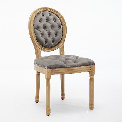 GOODSILO Set of 2 French Style Solid Wood Frame Dining Chairs with Hand-Pulled Buckle Decoration