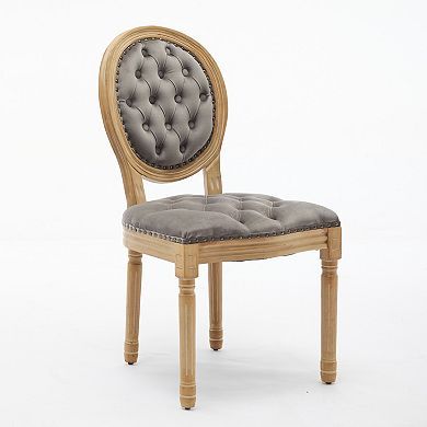 GOODSILO Set of 2 French Style Solid Wood Frame Dining Chairs with Hand-Pulled Buckle Decoration