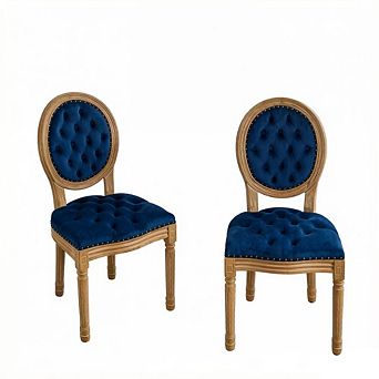 GOODSILO Set of 2 French Style Solid Wood Frame Dining Chairs with Hand-Pulled Buckle Decoration