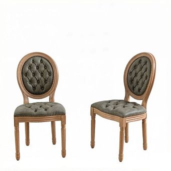GOODSILO Set of 2 French Style Solid Wood Frame Dining Chairs with Hand-Pulled Buckle Decoration