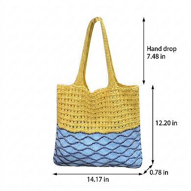 Crochet Knit Tote Bag with Openwork Design and Wave Pattern