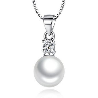Pearl Pendant Necklace with Cubic Zirconia Accent Stone Necklace